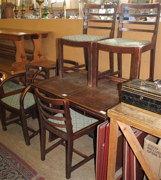 Oak draw leaf table and six chairs